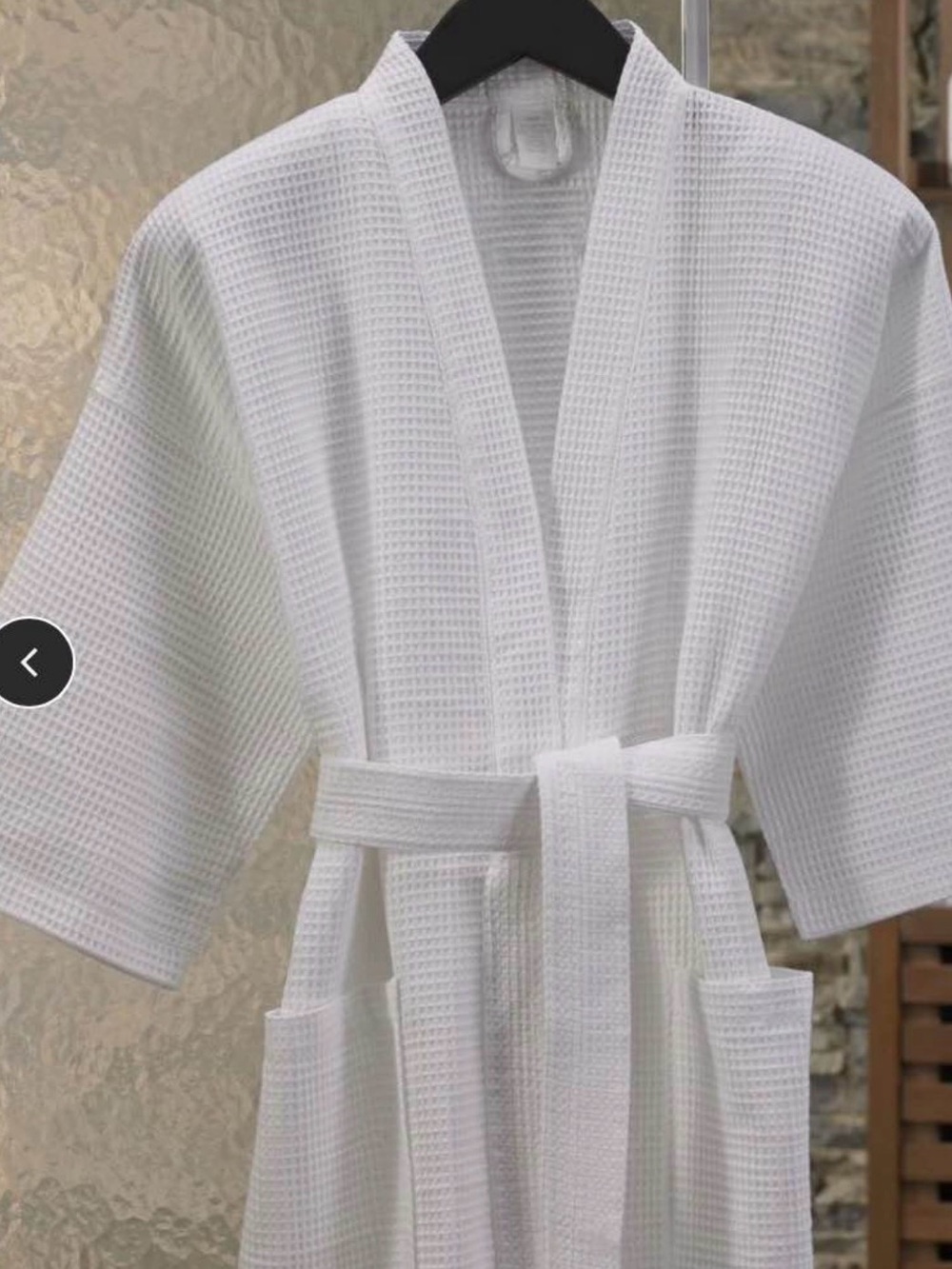 White Waffle Kimono Bath Robe with Pockets - Picture 2 of 5
